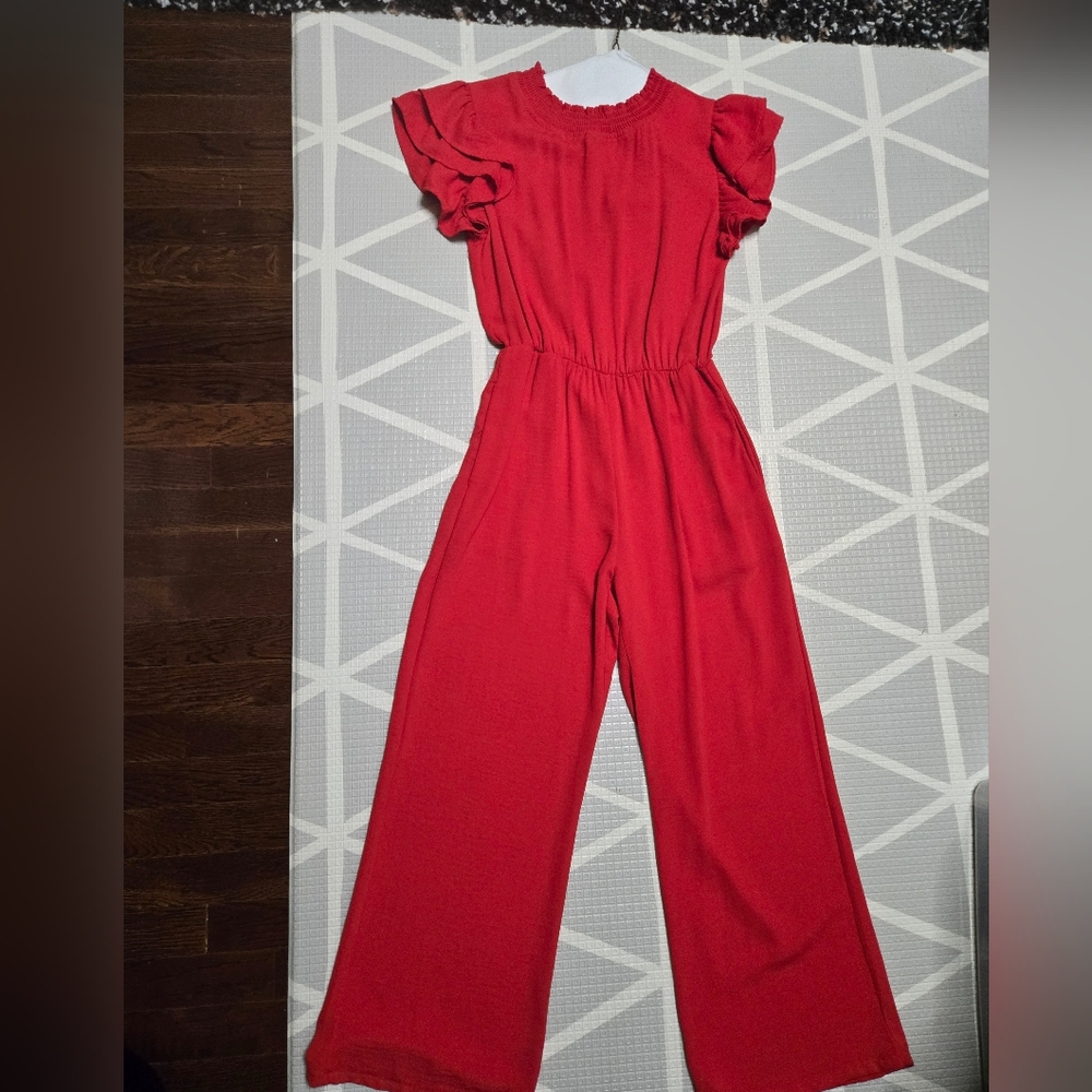 Sleveless Ruffle Crepe Jumpsuit Bright Red Size S